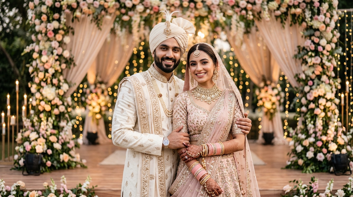 Happy Indian Bride and Groom